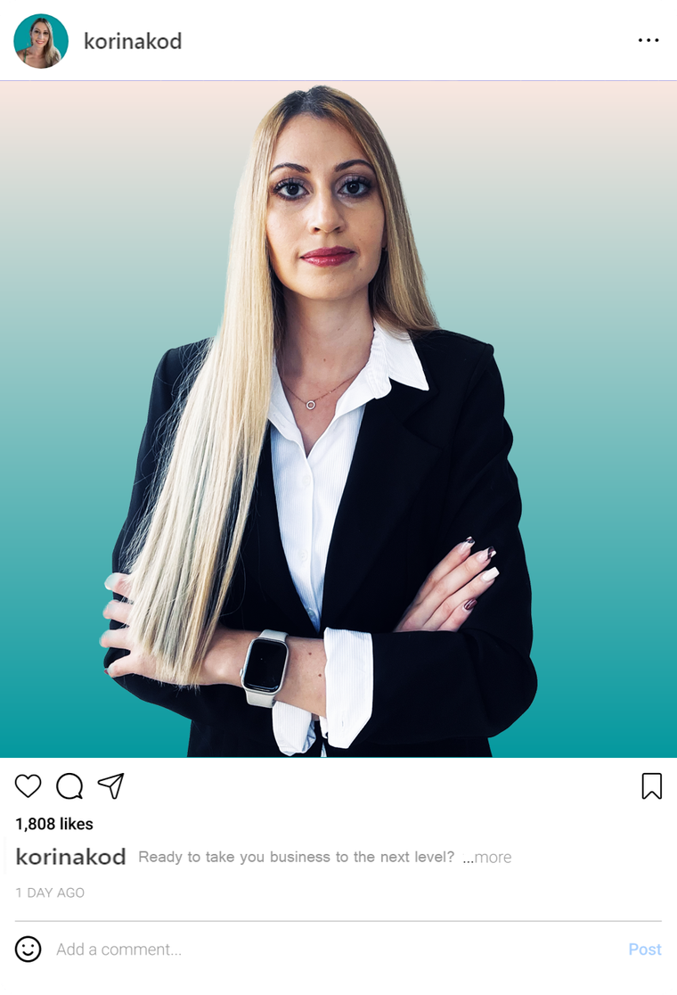 Portrait of Korina Kodjiapashi, social media manager and digital marketing coach
